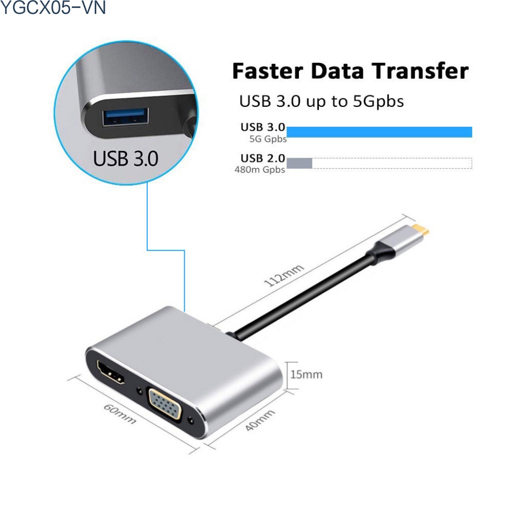 Bộ Chuyển Đổi 4 Trong 1 Type C Sang Vga + Usb3.0 + Pd Docking + Hdmi-Compatible | BigBuy360 - bigbuy360.vn