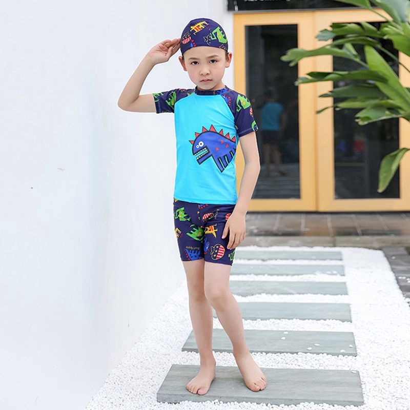 Áo quần bơi và mũ in họa tiết hoạt hình đáng yêu cho bé trai size M-4XL