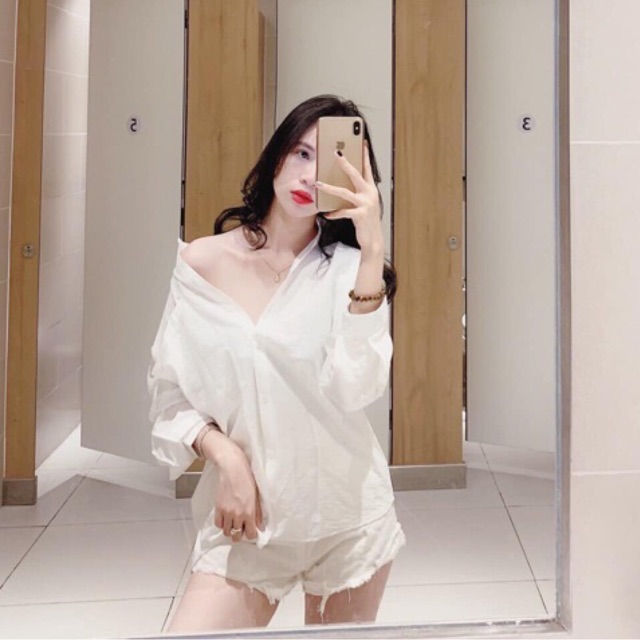 Áo sơ mi trắng form rộng 2 túi linnen tay dài (kèm ảnh thật) | BigBuy360 - bigbuy360.vn