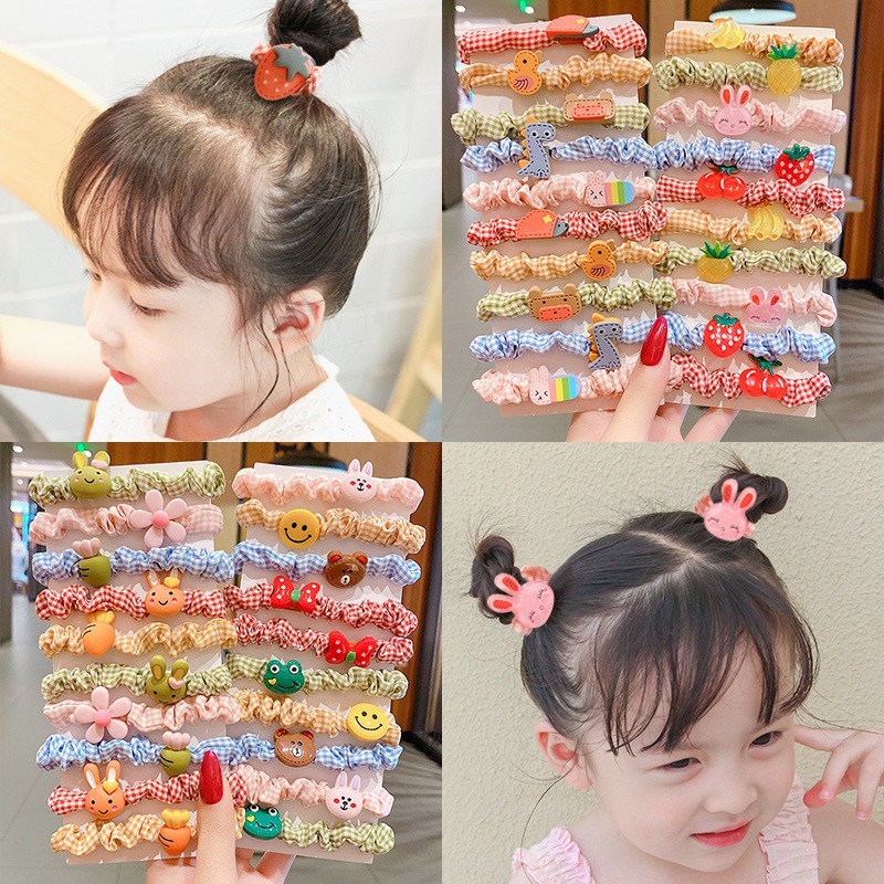 Set 5 cột tóc không đau scrunchies loại nhỏ hoạt hình, trái cây cho bé xinh xắn phong cách Hàn Quốc - selenshop