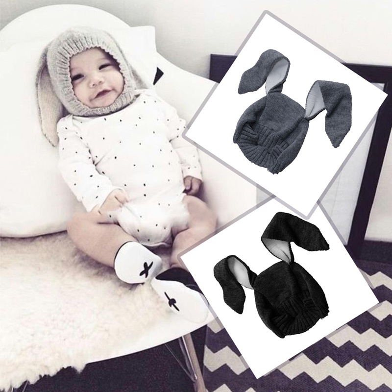 Mũ Beanie Đan Len Phối Tai Thỏ Dễ Thương Giữ Ấm Thời Trang Cho Bé Trai + Gái