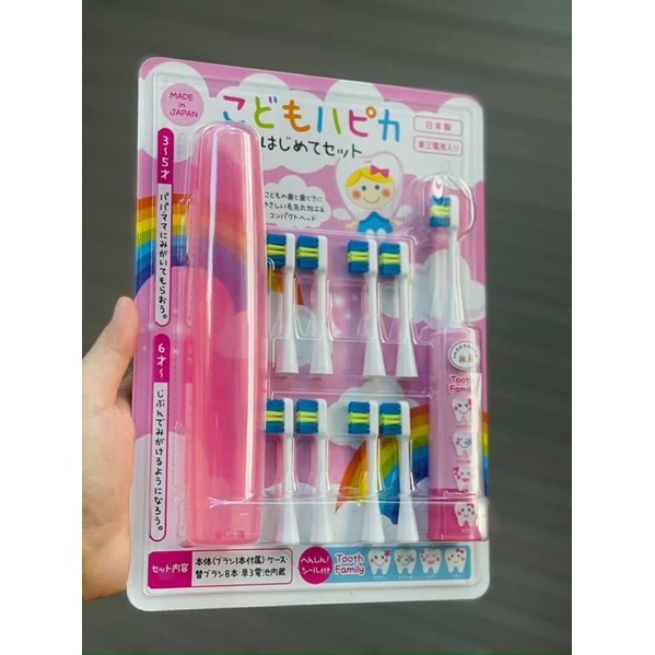 [Hàng_Nhật]Bàn chải đánh răng điện Tooth Family Nhật Bản dành cho các bé 1 bàn chải điện 8 đầu bàn chải để thay