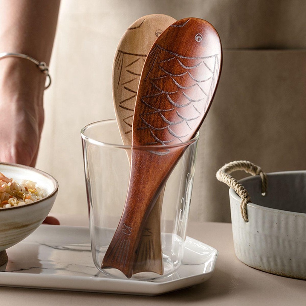 Muỗng Múc Cơm Bằng Gỗ Tự Nhiên Hình Cá Dễ Vệ Sinh Cho Nhà Bếp