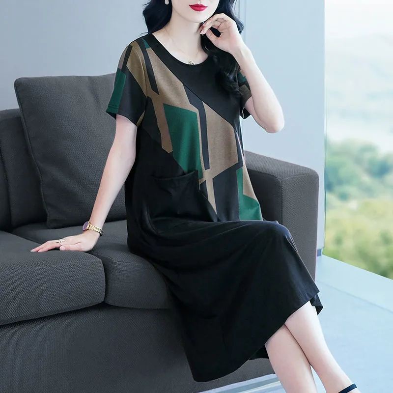 Đầm Dáng Rộng Che Bụng Phối Màu Tương Phản Kiểu Phương Tây Thời Trang 2022 Cho Nữ