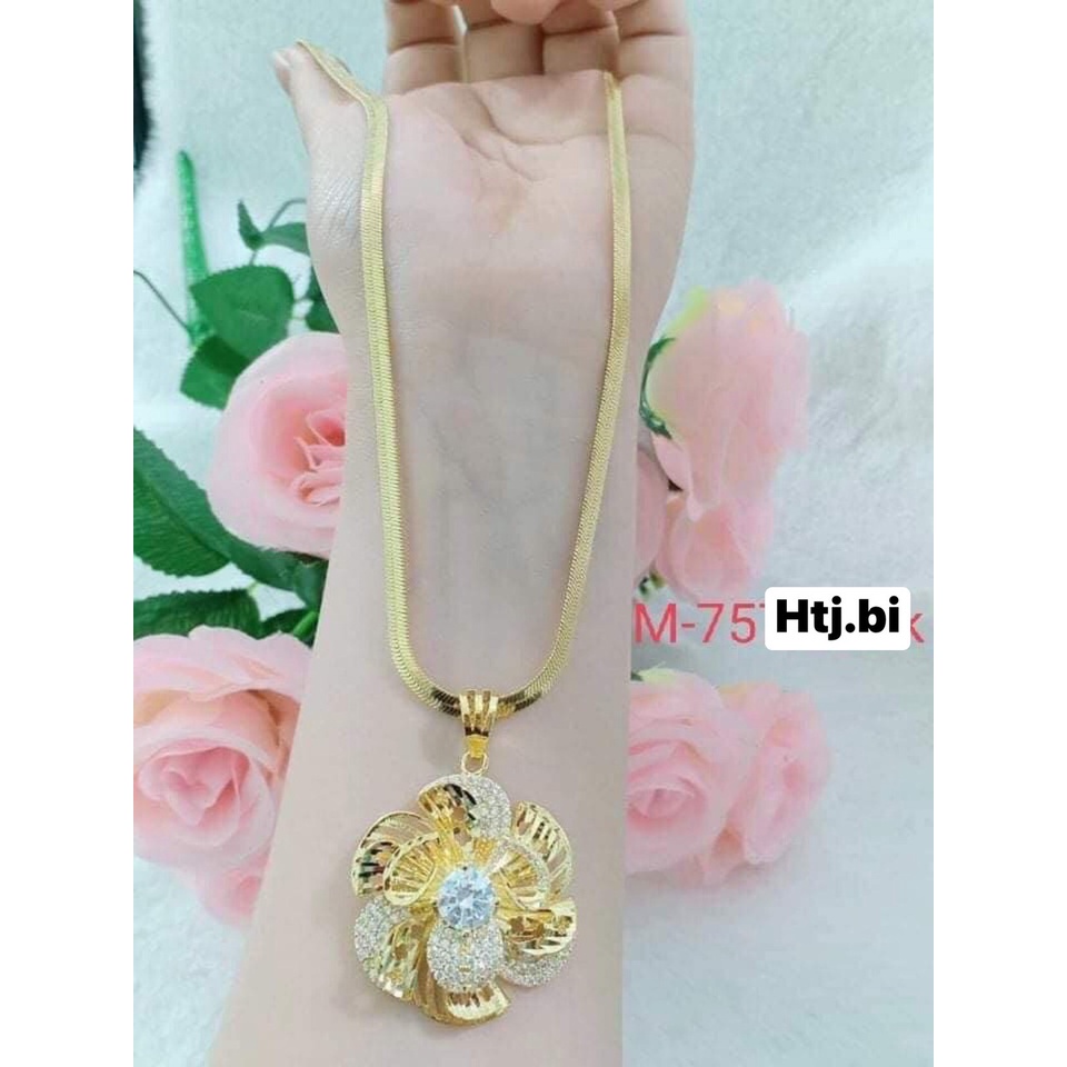 dây chuyền nữ mạ vàng.dây chuyền lụa bản to kèm mặt hoa mai đính đá nhẹ nhàng xinh xắn htj