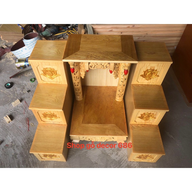 Bục Tam cấp ,nhị cấp ban thần tài,khám thần tài dát vàng hoa sen