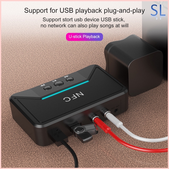 Bluetooth Receiver HiFi Wireless Audio Adapter with DC USB 3.5mm AUX 2 RCA Low Latency for Music