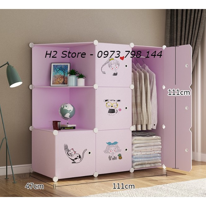[SIÊU HOT] TỦ NHỰA LẮP GHÉP 9 Ô ( GỒM 2 KỆ GÓC) TÍM CỬA CÔNG CHÚA NHỎ ĐỂ ĐỒ CHO BÉ ĐA NĂNG THÔNG MINH sâu 47cm