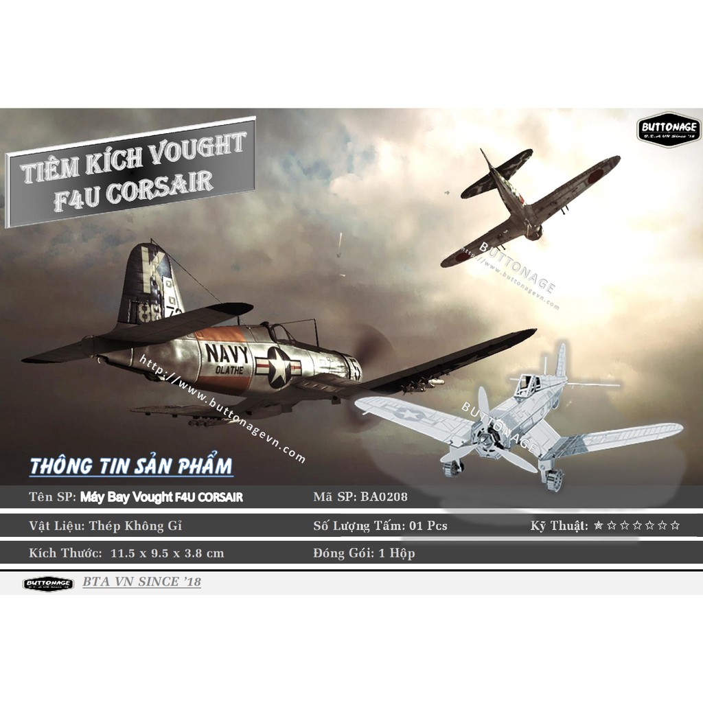 Mô Hình Lắp Ghép kim Loại 3D Máy Bay Vought F4U Corsair