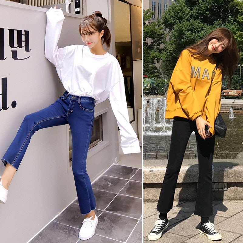 Quần jeans lưng cao phối khoá kéo thiết kế ôm sát tôn dáng