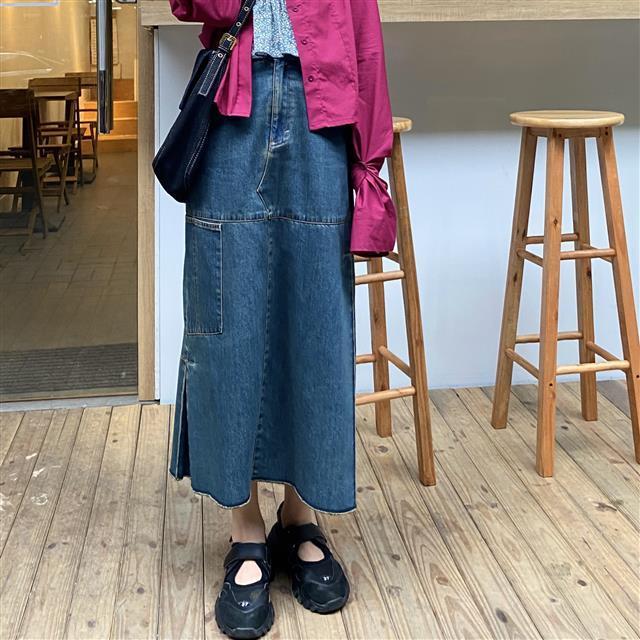 Chân Váy Jeans Lưng Cao Xẻ Tà Phong Cách Retro Cho Nữ | BigBuy360 - bigbuy360.vn