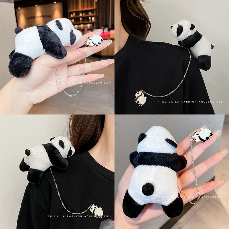Ghim cài áo hình gấu trúc nhồi bông dễ thương thời trang 2021