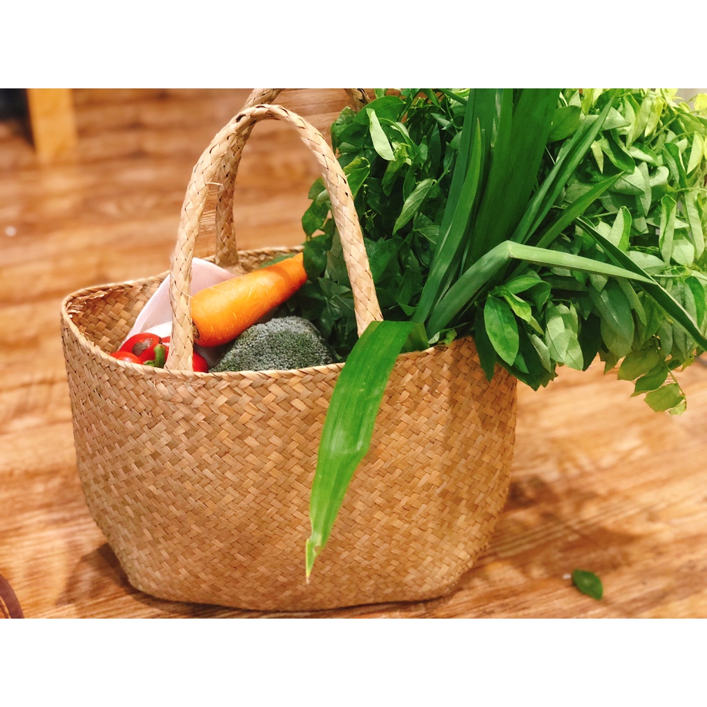 Giỏ cói đi biển - làn đi chợ cỏ bàng quai xách