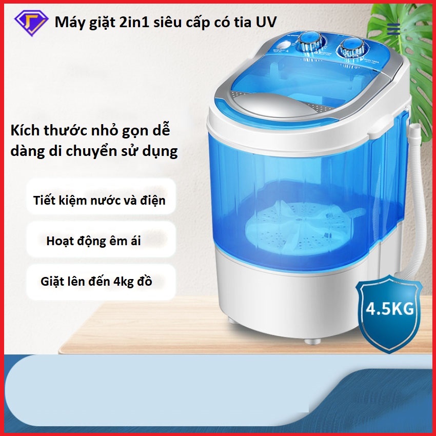 Máy giặt đồ mini 2in1 siêu cấp có tia UV khử khuẩn giặt lên 4kg đồ - Máy giặt mini đồ cho bé tã lót đồ sơ sinh