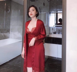Set váy ngủ kèm áo choàng lụa satin cao cấp