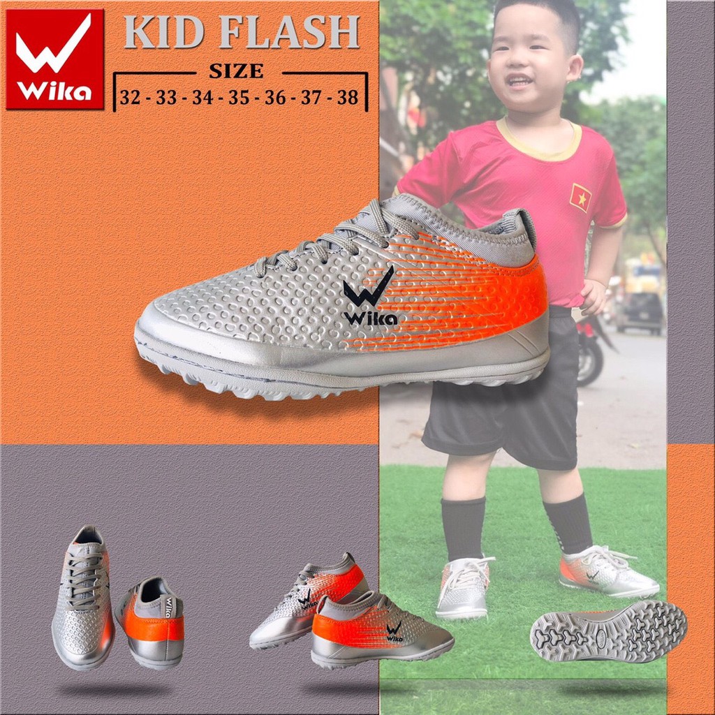 Giày Đá Bóng Trẻ Em Wika Flash Kid Chính Hãng, chất liệu da PU cao cấp - Tặng Túi Xách Thể Thao Hai Ngăn