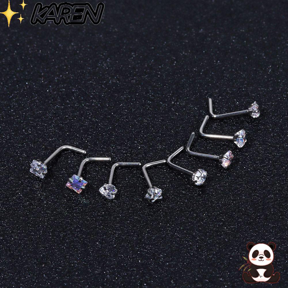 Khuyên Mũi Bằng Thép Hình Chữ L Quyến Rũ|Vít Mỏng|Khuyên Xỏ Rốn Đính Đá Quyến Rũ