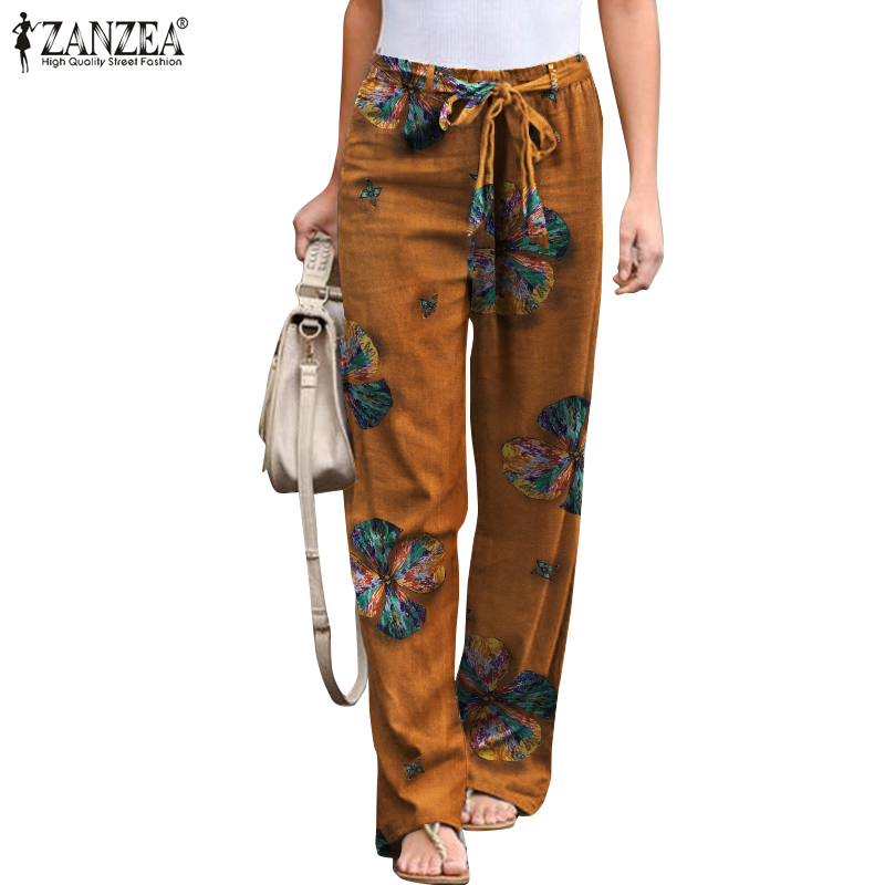 Quần Dài ZANZEA Ống Rộng Họa Tiết Vintage Cho Nữ