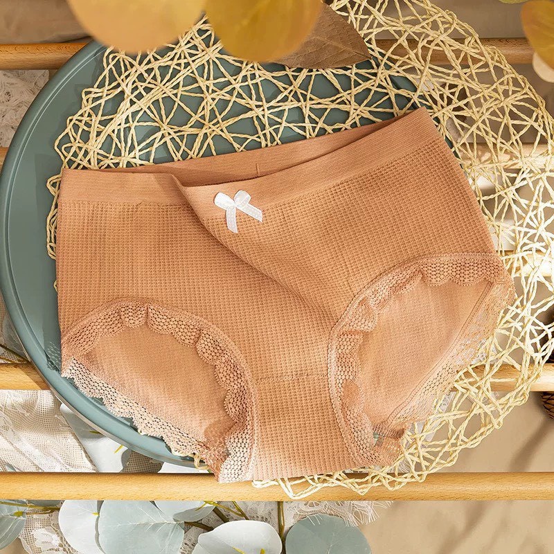 Quần Lót Nữ Cotton Dệt Kim 100% kháng khuẩn thoáng mát đính nơ xinh phối viền ren siêu tôn dáng mẫu A45