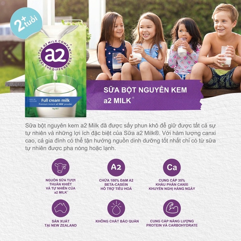 [AIR] Sữa tươi A2 Úc dạng bột nguyên kem cho người lớn và trẻ em trên 1 tuổi (túi 1kg)
