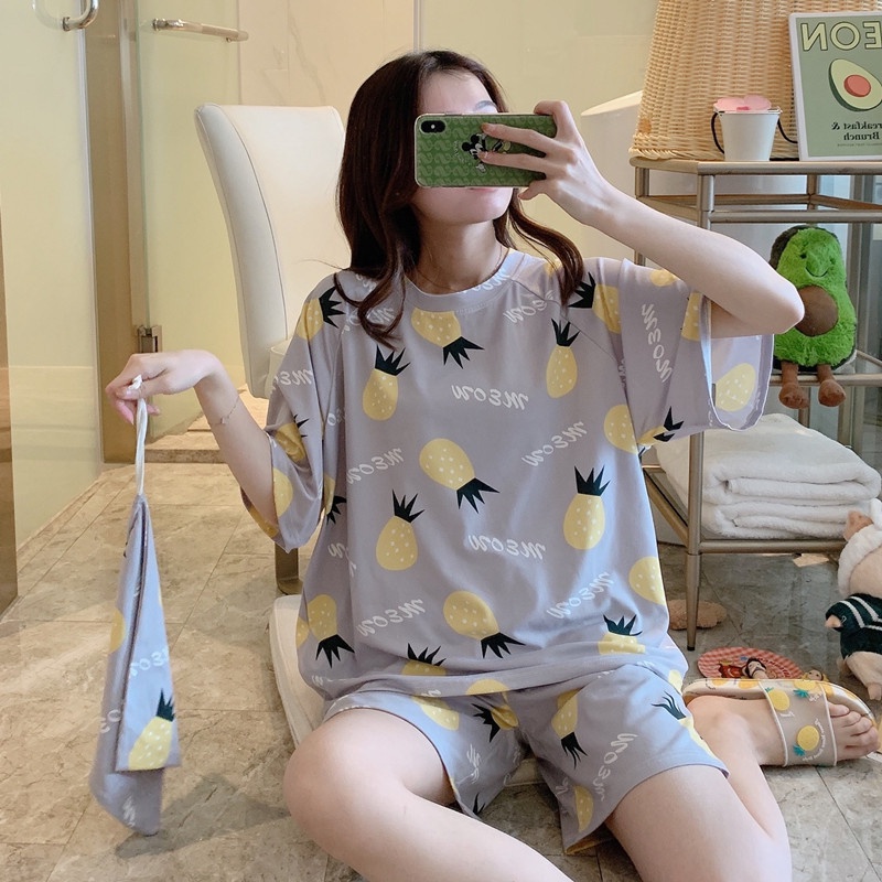 Bộ đồ ngủ ngắn tay họa tiết quả dứa dễ thương xinh xắn | BigBuy360 - bigbuy360.vn