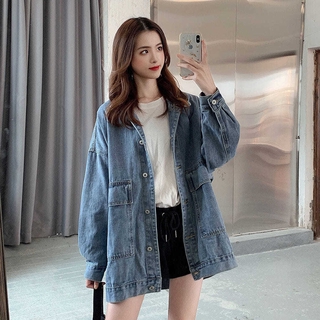Áo Khoác Denim Dáng Rộng Phối Túi Lớn Phong Cách Hàn Quốc Thời Trang Xuân Thu 2020 Mới