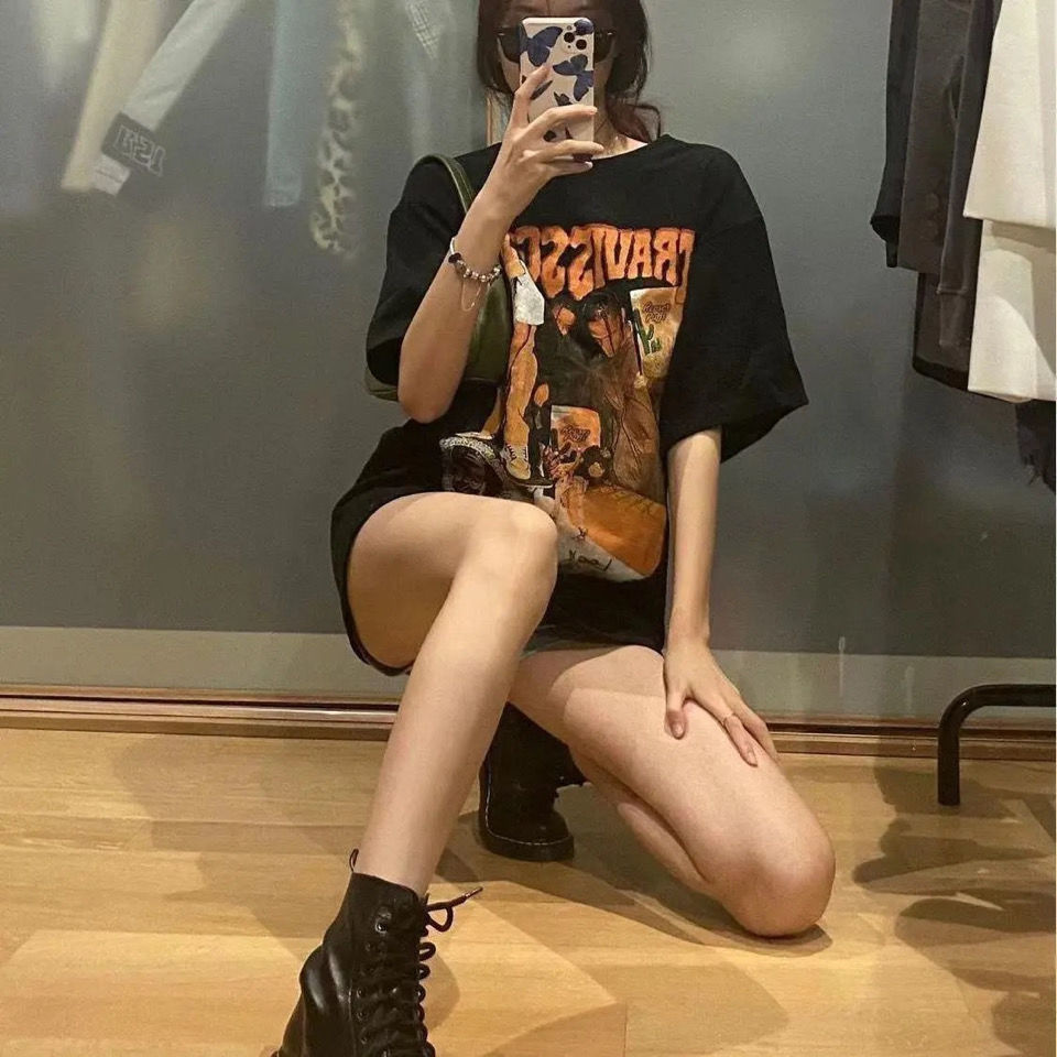 Áo Thun Tay Ngắn Cổ Tròn Form Rộng In Họa Tiết Cá Tính