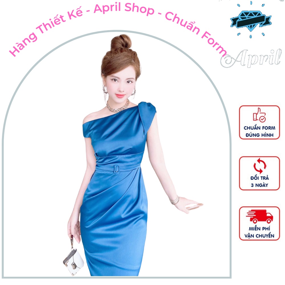 Váy đầm dự tiệc BODY Lệch vai màu xanh biển chất liệu lụa Nhật CAO CẤP hàng thiết kế V1830