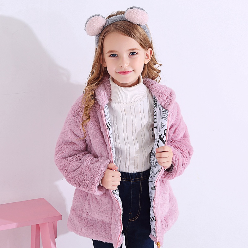 Áo khoác lông giả BEAR LEADER có mũ trùm tai thỏ hoạt hình thời trang mùa đông 2020 dành cho bé gái 2-7 tuổi
