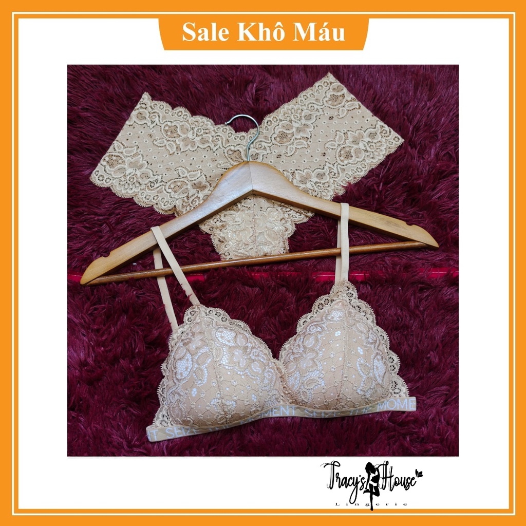 Set Bra - Bralette ren sexy không gọng, mút mỏng - Màu be viền chữ - NY38 - Bộ đồ lót nữ