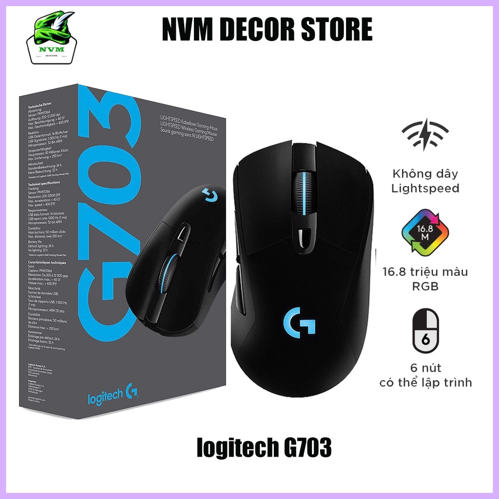 Chuột Máy Tính Không Dây Gaming Logitech G703 HERO Lightspeed Wireless, Led Rgb Chuột Vi Tính Laptop Chuột Chơi Game
