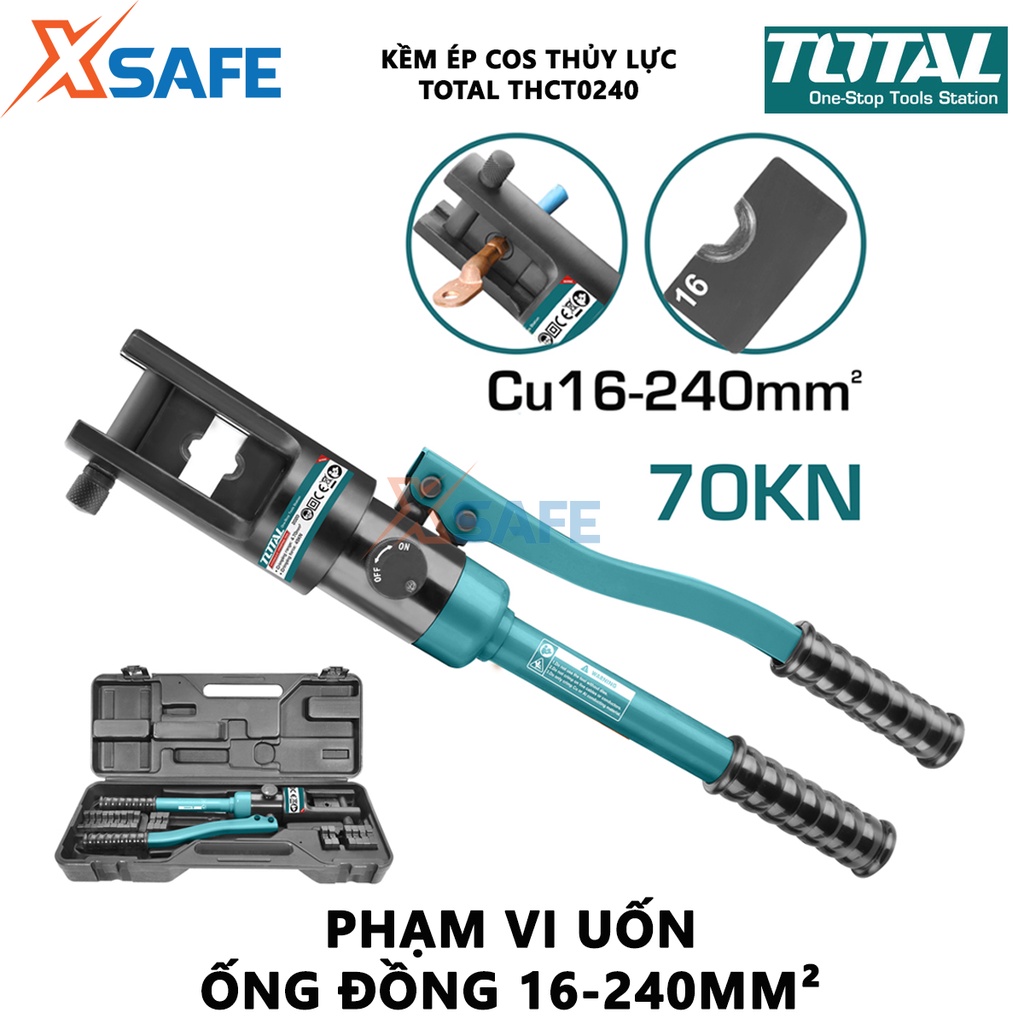 Kìm ép cos thủy lực TOTAL THCT0240 | kềm thủy lực Phạm vi uốn: ống đồng 16-240mm², Lực uốn 70KN, Kích thước uốn 18mm, Ch
