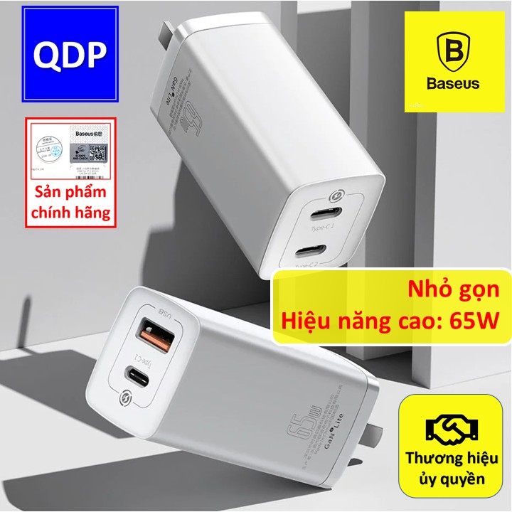 Cốc sạc siêu nhanh 65W Laptop/ điện thoại, nhỏ gọn Baseus GaN2 Lite Quick Charger