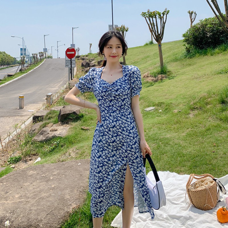 Váy dáng dài xẻ tà tay phồng sang chảnh - Thanh lí 1