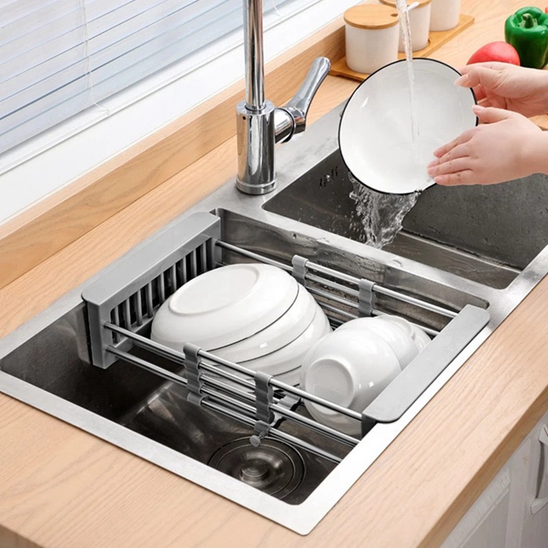 Khay Phơi Ráo Rau Củ Quả Bằng Thép Không Gỉ Có Thể Điều Chỉnh Gắn Bồn Rửa
