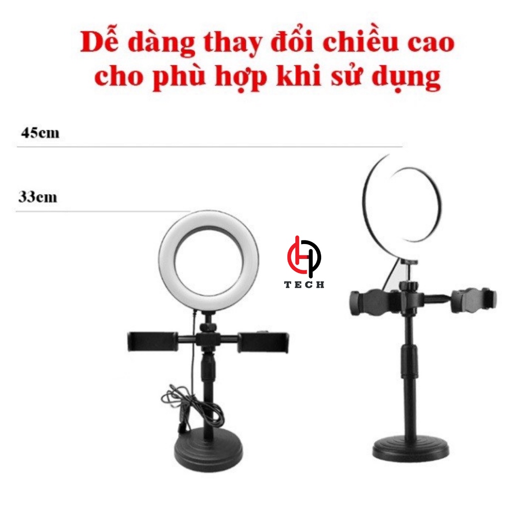 Đèn Livetream DK-099 để bàn 3 trong 1 - Kẹp được 2 điện thoại cũng lúc, có 3 chế độ màu khác nhau