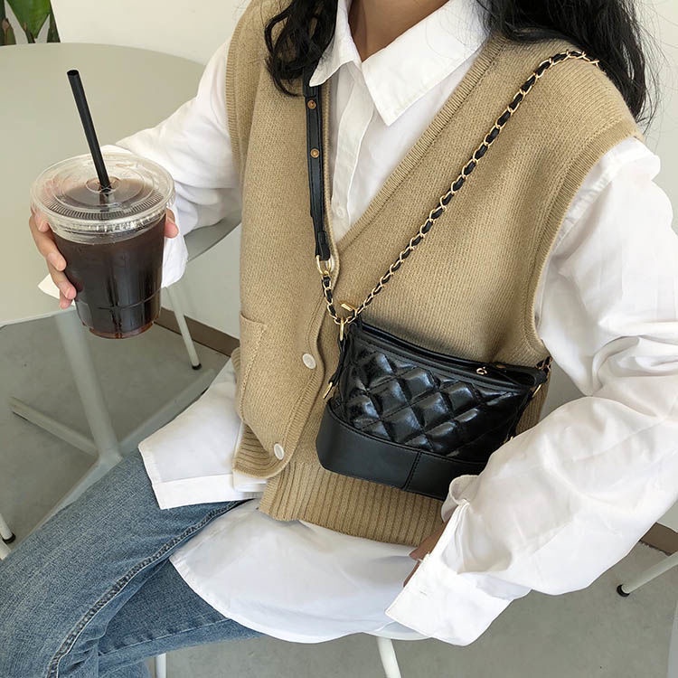 Túi đeo chéo mini dây xích Lingge túi đeo vai nữ hai dây đeo vai túi hobo