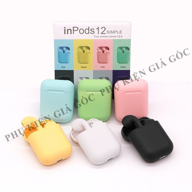 Tai Nghe Bluetooth Không Dây inpods i12 TWS 5.0 cảm ứng Điều Khiển - Combo vỏ ốp lưng bảo vệ bao đựng Case