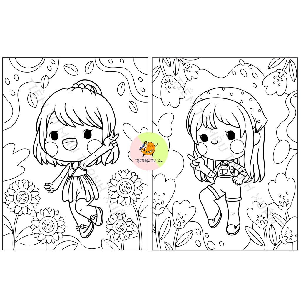 Set 20 Tờ Tranh Tô Màu Hình Bé Gái Đáng Yêu Tô Màu Sáp, Màu Chì - Tiệm Tô Màu Thanh Xuân