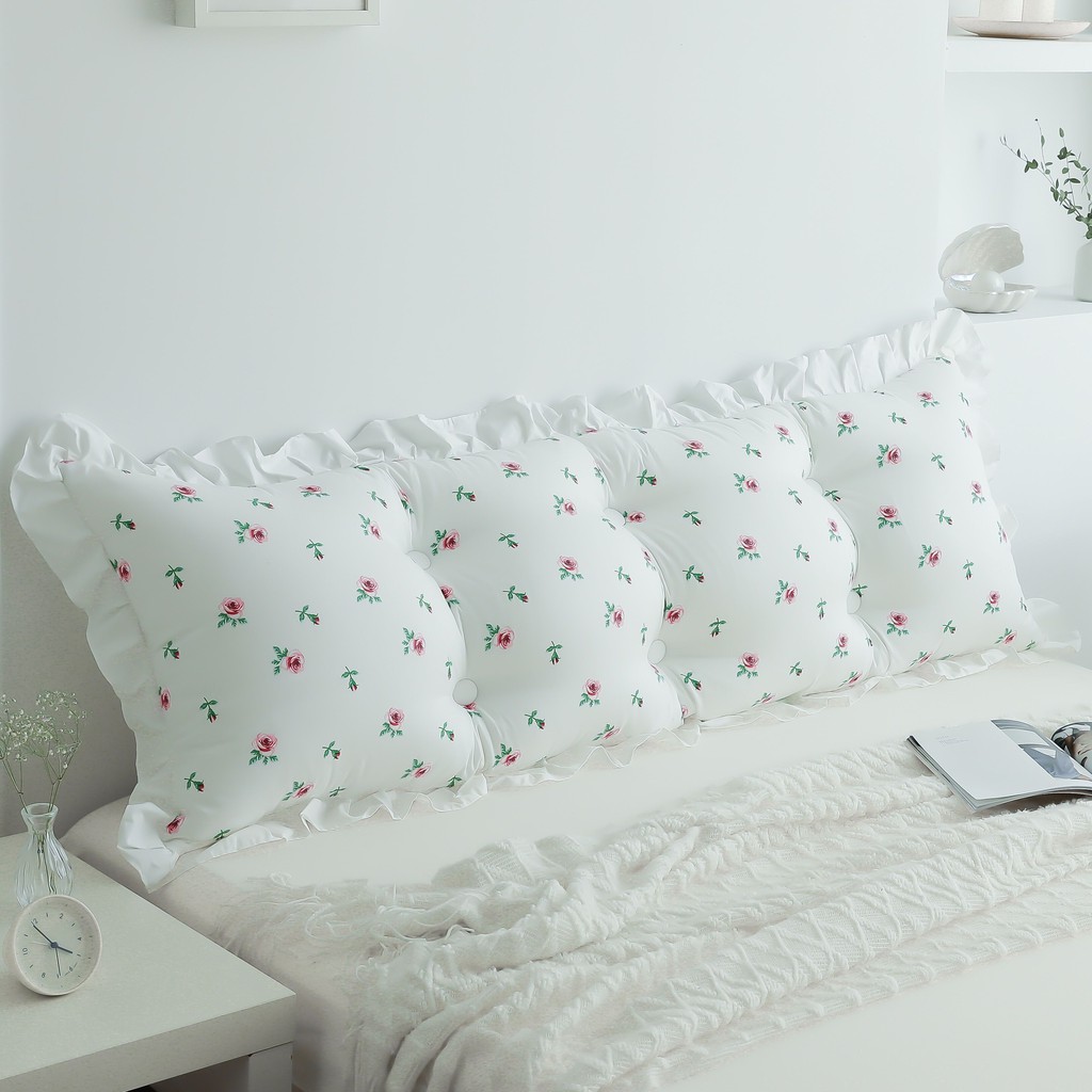 Phiên bản Hàn Quốc Đệm giường đôi cotton tinh khiết dài gối tựa lưng đầu màu trắng khôi mềm mại lớn có lõi
