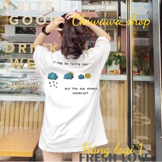 Áo thun nữ nam tay lỡ form rộng Oversize 45-75Kg em về tinh khôi Raining now BK0303