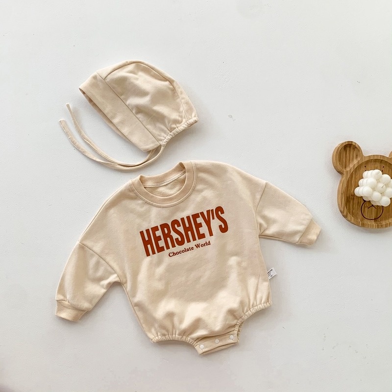 Bộ áo liền quần Cotton tay dài + mũ thời trang cho bé sơ sinh