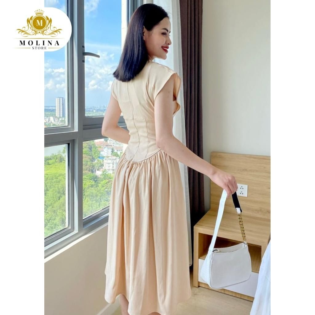 Đầm Corset Thiết Kế Molina Dáng Xòe Dài Chất Kaki Lụa Thanh Lịch