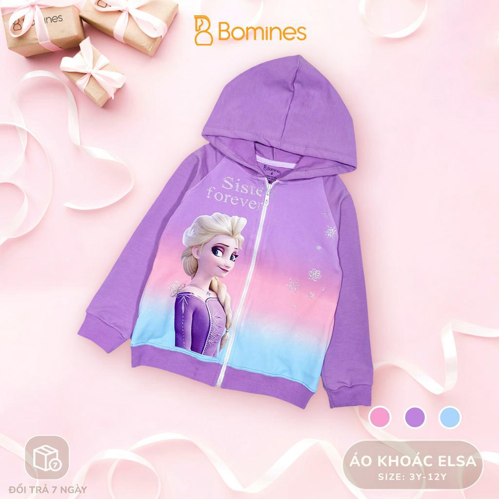 Áo khoác bé gái hình Elsa bông tuyết BOMINES, chất da cá cotton cho bé từ 3 -12 tuổi khoảng 12 - 44kg AKBGELSATIM