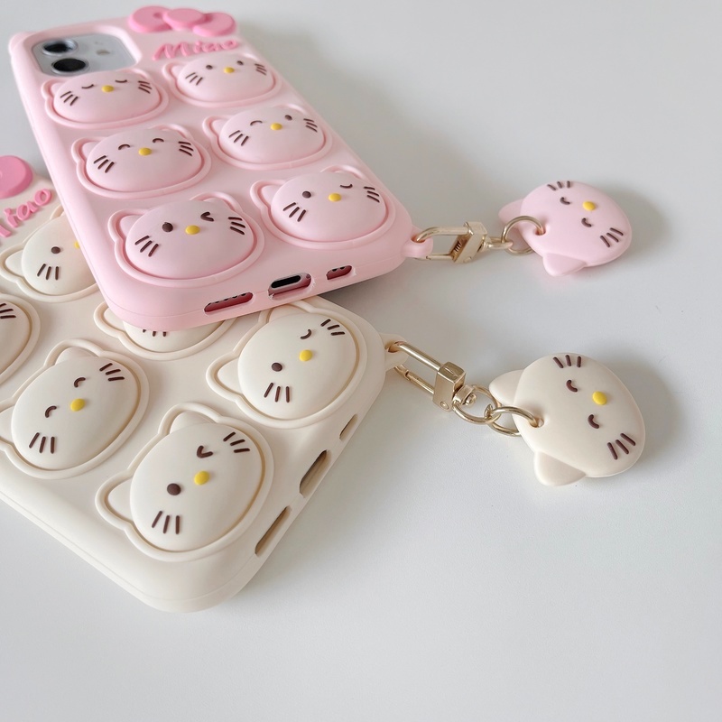 Relieve Stress Pop Fidget Toys Phone Case for iphone 11 12 Pro MAX X XS XR 6 S 7 8 Plus SE 2020 Bow Cat Push Bubble Soft Silicone Cover With Cartoon Cat Pendant