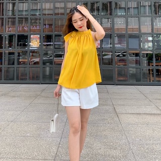 G.MAC FASHION - Áo lụa cổ yếm vàng