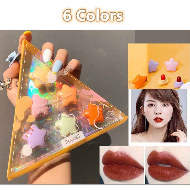 Bộ 6 Son Môi Lì Bền Màu Kháng Nước Không Phai Màu Thiết Kế Hình Viên Thuốc Nhỏ Xinh