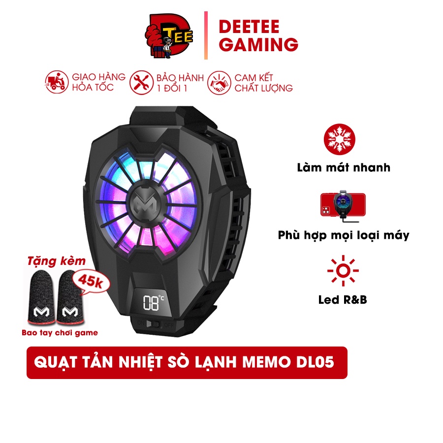 Quạt tản nhiệt gắn điện thoại sò lạnh Memo DL05 chơi game, làm lạnh siêu nhanh, có hiển thị nhiệt độ thực, Led R&B