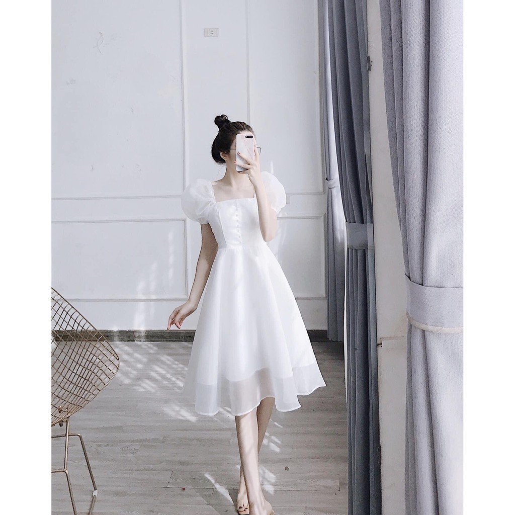 Đầm xòe tay phồng phối nút ngực chất tơ xinh cực Daria dress | BigBuy360 - bigbuy360.vn