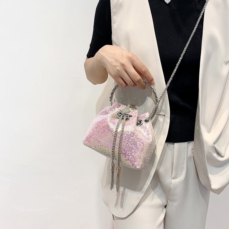 Túi đeo chéo mini IELGY đính sequin phối dây xích thời trang dành cho nữ